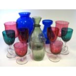 A MISCELLANEOUS GROUP OF COLOURED GLASSWARE, 19TH AND 20TH CENTURY of various colours, shapes and
