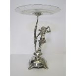 AN ELECTROPLATE CENTREPIECE depicting a cupid pulling an arrow from his quiver, the other hand