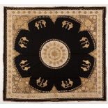 A KASHMIR ZARDOZI EMBROIDERED PANEL the rectangular black wool ground embroidered with gold, white