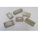 A MISCELLANEOUS COLLECTION OF SIX SNUFF BOXES, VARIOUS MARKERS AND DATES, BIRMINGHAM AND LONDON,