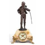 A FRENCH MARBLE AND BRONZE MANTEL CLOCK, SCULPTURE BY ERNEST RANCOULET, CIRCA 1880 BUYERS ARE