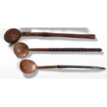 A MISCELLANEOUS COLLECTION OF THREE ZULU WOODEN SPOONS the longest 35cm long