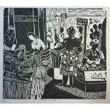 Bongiwe (Bongi) Dhlomo-Mautloa (South African 1956 -) WOMAN AT WORK linocut, signed, dated 83,