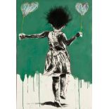 Nelson Makamo (South African 1982 -) GIRL WITH A BALLOONS signed and dated 2015 charcoal on paper