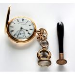 A CASED 18CT GOLD HUNTER-CASED POCKET WATCH, RETAILED BY RANDLES BRo & HUDSON, DURBAN the circular