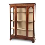 A MAHOGANY AND WALNUT DISPLAY CABINET, 19TH CENTURY AND LATER the outswept dentil cornice above a