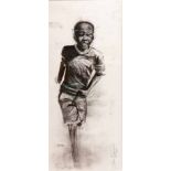Nelson Makamo (South African 1982-) FIGURE WALKING signed and dated 2012 charcoal on paper 173 by