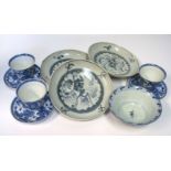 THREE CHINESE PROVINCIAL BLUE AND WHITE NANKING CARGO PLATES, CIRCA 1750 each loosely painted with a