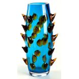 A PAVEL VAJSEJTL 'RATCHETS BLUE' HUEREKA GLASS VASE, MODERN signed and dated 2014 45cm high