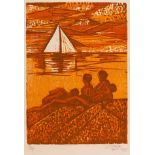 Peter Clarke (South African 1929-2014) THE YATCH woodcut printed in colours, signed, dated April