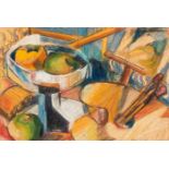 Marlene von Dürckheim (South African 1945 --) STILL LIFE WITH PALETTE signed and dated 91 pastel