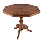 A  VICTORIAN WALNUT AND INLAID TRIPOD OCCASIONAL TABLE the octagonal top above a plain frieze on a
