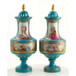 A PAIR OF SEVRES-STYLE 'PORTRAIT' VASES AND RETICULATED COVERS, 19TH CENTURY each urn-shaped body