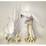TWO LARGE CAPODIMONTE TERRACOTTA FIGURES OF MACAWS, 20TH CENTURY each glazed in white and perched on