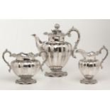 A VICTORIAN SILVER THREE-PIECE TEA SET, JOSEPH ANGELL I & JOHN ANGELL I, LONDON, 1837 comprising: