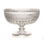 A STUART CUT-CRYSTAL PEDESTAL BOWL with bands of hobnail and lappets, serrated fluted rim 30cm