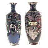 TWO JAPANESE CLOISONNÉ VASES, MEIJI, 1868-1912 each tapering square-section body variously decorated