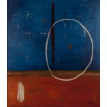 Samson Mnisi (South African 1971-) BLUE AND RED WITH WHITE CIRCLE signed oil on canvas 167,5 by