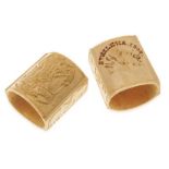 Nuthall & Davids TWO MATCHING ST HELENA CREAM COLOURED COMPOSITION NAPKIN RINGS St Helena: 1902 Both