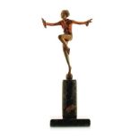 AFTER JOSEF LORENZL (1892-1950): AN ART DECO BRONZE FIGURE OF A DANCER balancing on ‘demi- point’ on