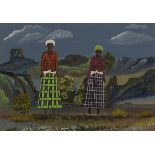 Xakasa Nomandla (South African 1941-) YOUNG BRIDES signed watercolour on card 32,5 by 46,5cm