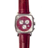 A STAINLESS STEEL WRISTWATCH, VOILA CHEVALIER CHRONOGRAPH automatic, the circular crimson and