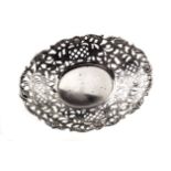 A DUTCH SILVER BON BON DISH the oval pierced body with flowerheads, foliage, trellis and C-scrolls