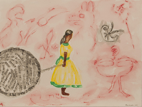 Senzeni Marasela (South African 1977-) THEODORA COMES TO JHB 9 signed and dated 2004 watercolour and