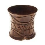 Anon A LARGE BERMUDA WOODEN NAPKIN RING Bermuda: 1902 Carved legend "Bermuda 28.7.1901" on highly