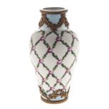 A SEVRES-STYLE GILT METAL MOUNTED VASE, 19TH CENTURY the tapering ovoid body painted overall with