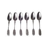 A SET OF SIX RUSSIAN SILVER DESSERT SPOONS, VLADIMIR MOROZOV, ST PETERSBURG, 1892 TO 1908 each in