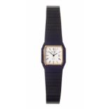 A GILT AND STAINLESS STEEL WRISTWATCH, SCHWARTZ reference no. 7039, quartz, the circular white