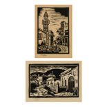 Gregoire Johannes Boonzaier (South African 1909-2005) TOWN CHURCH; & STREET SCENE, two linocuts,