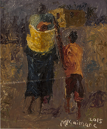 Michael Maimane (South African 1961-) FIGURES WALKING HOME signed and dated 2015 oil on canvas