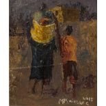 Michael Maimane (South African 1961-) FIGURES WALKING HOME signed and dated 2015 oil on canvas