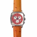 A STAINLESS STEEL WRISTWATCH, VOILA CHEVALIER CHRONOGRAPH automatic, the circular orange and