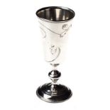 A RUSSIAN SILVER KIDDUSH CUP, 1908 TO 1917 the trumpet-shaped body with bright cut decoration,