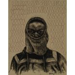 Happy Dhlame (South African 21st Century-) BALACLAVA DRAWING signed and dated 14 charcoal and cotton