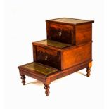 A VICTORIAN MAHOGANY BED STEP, 19TH CENTURY the hinged rectangular shaped top with gilt-tooled