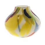 A MURANO DOUBLE CASE GLASS VASE, 1950’s of tapering globular form, with abstract green, yellow,