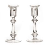 A PAIR OF WATERFORD CUT-CRYSTAL ‘GLENCREE’ PATTERN CANDLESTICKS acid etched mark 20,5cm high (2)