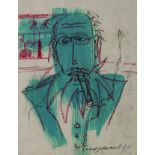 Conor Matthew McCreedy (South African 1987 -) OLD MAN MATISSE WITH CIGAR signed charcoal, pencil,