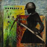 Daniel Mosako (South African 1970-) MINER signed and dated 2015 mixed media on canvas 99 by 87cm,