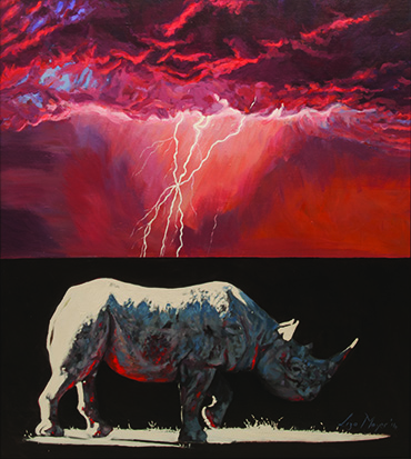 Liza Meyer (South African 20th Century-) RHINO signed oil on board 88 by 78,5cm