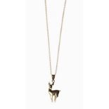 A 18CT GOLD PENDANT AND CHAIN In the form of an antelope, embellished with diamonds weighing