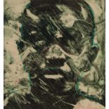 Nelson Makamo (South African 1982 -) FACE signed and dated 2013 monotype with pastel on paper 35