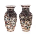 A PAIR OF JAPANESE KUTANI VASES, MEIJI, 1868–1912 each tapering ovoid body painted with shaped