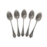 A SET OF TWELVE RUSSIAN SILVER 'REED AND TIE' PATTERN DESSERT SPOONS, MAKER NIKOLAY SHEPELEV,