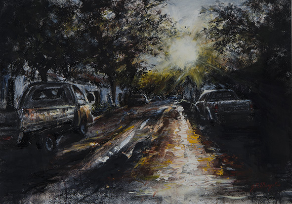 Jason Margolis (South African 1971-) PARKHURST IN TWILIGHT signed oil and charcoal on paper 41,5