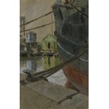 Bruce Hancock (South African 1912-1990) BOAT IN HARBOUR WITH GREEN HOUSE signed watercolour over